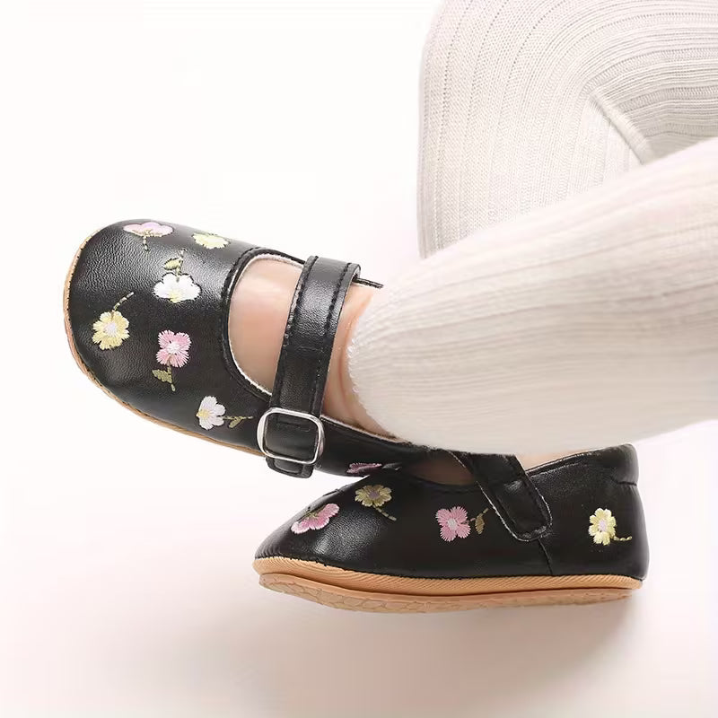 New Style Baby Girls’ Embroidered Princess Flats – 0–12 Months