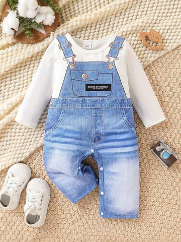 Boys’ Suspender Pattern Denim Jumpsuit – Stylish & Comfortable Everyday Outfit