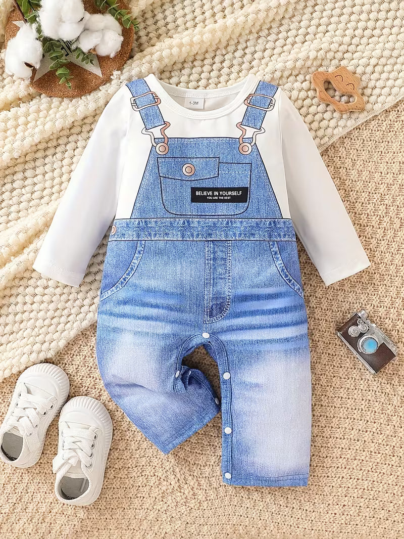 Boys’ Suspender Pattern Denim Jumpsuit – Stylish & Comfortable Everyday Outfit
