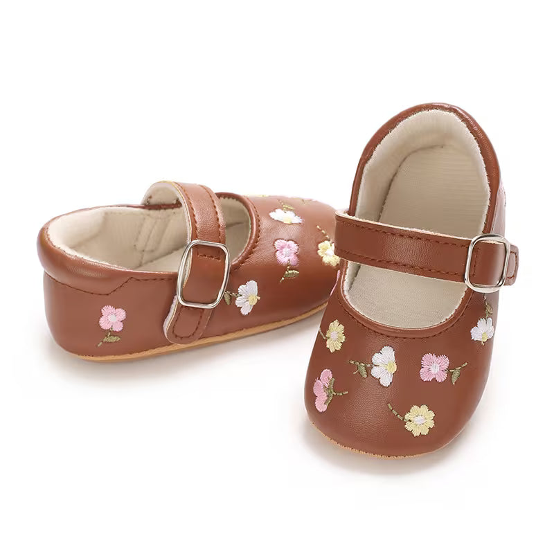 New Style Baby Girls’ Embroidered Princess Flats – 0–12 Months