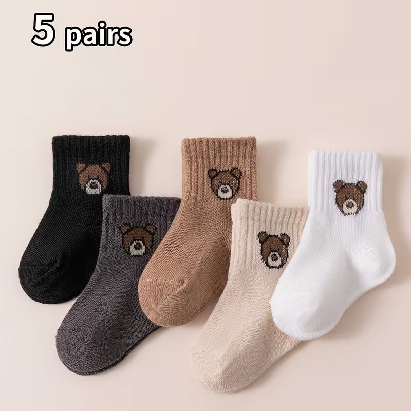 5 Pairs, Teddy Bear Socks High-Fidelity Cute Boys' Socks