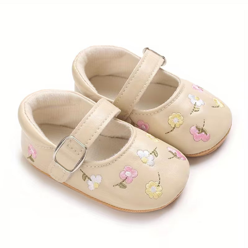 New Style Baby Girls’ Embroidered Princess Flats – 0–12 Months