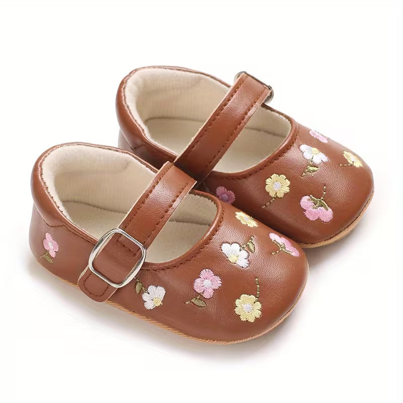 New Style Baby Girls’ Embroidered Princess Flats – 0–12 Months