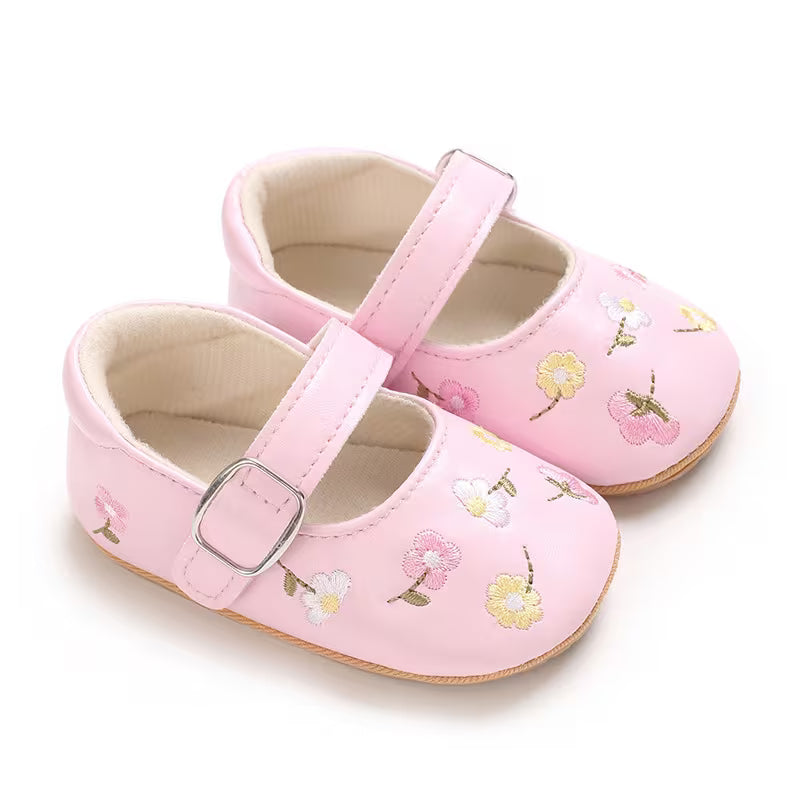 New Style Baby Girls’ Embroidered Princess Flats – 0–12 Months