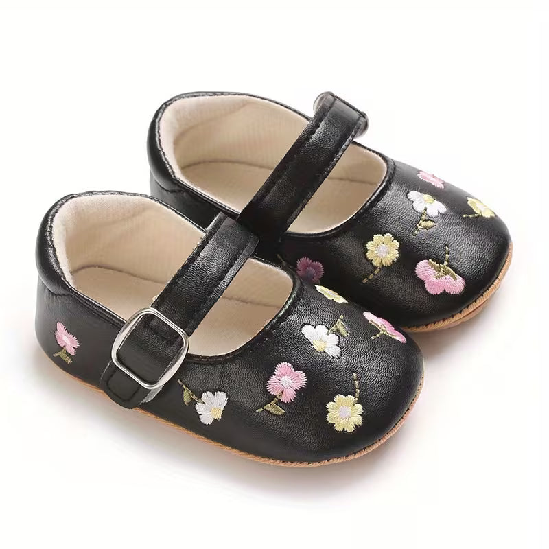New Style Baby Girls’ Embroidered Princess Flats – 0–12 Months