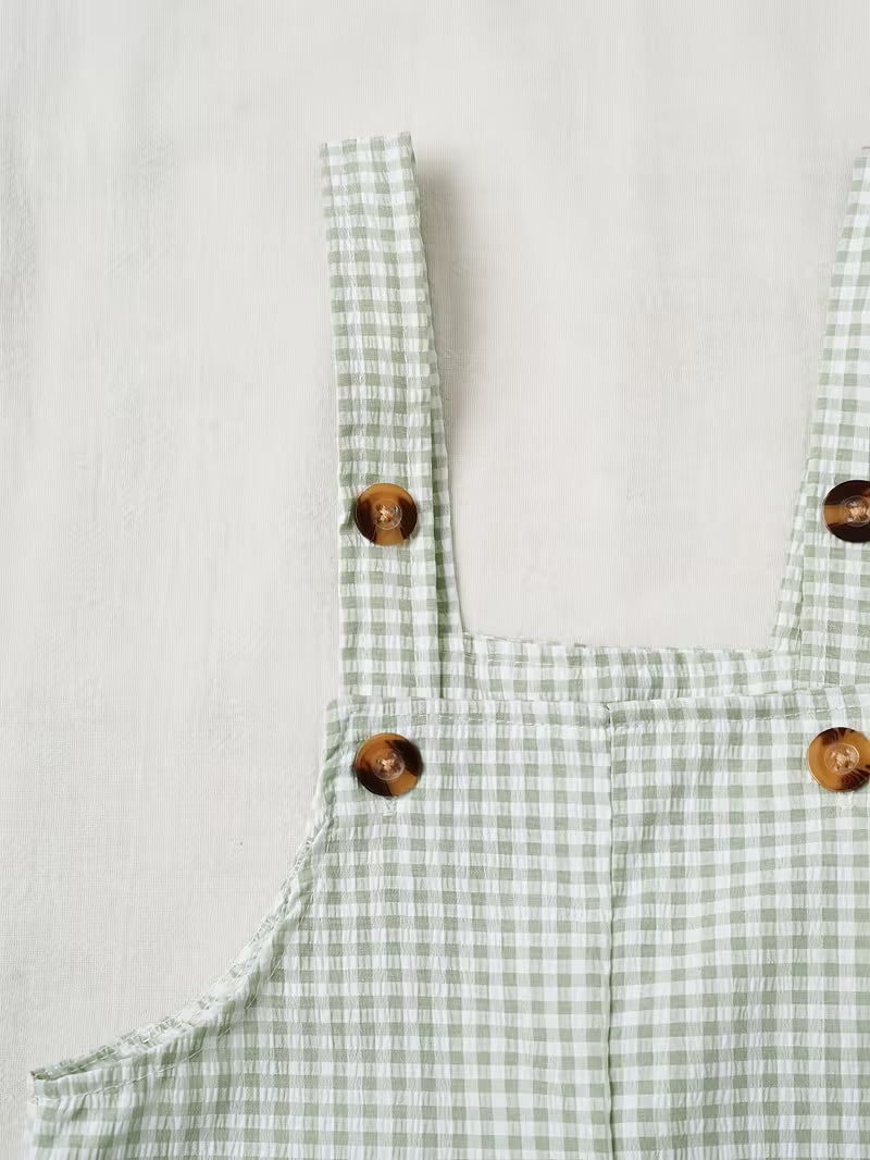Baby Plaid Overalls & Matching Hat Set – Stylish 2-Piece Spring and Summer Outfit