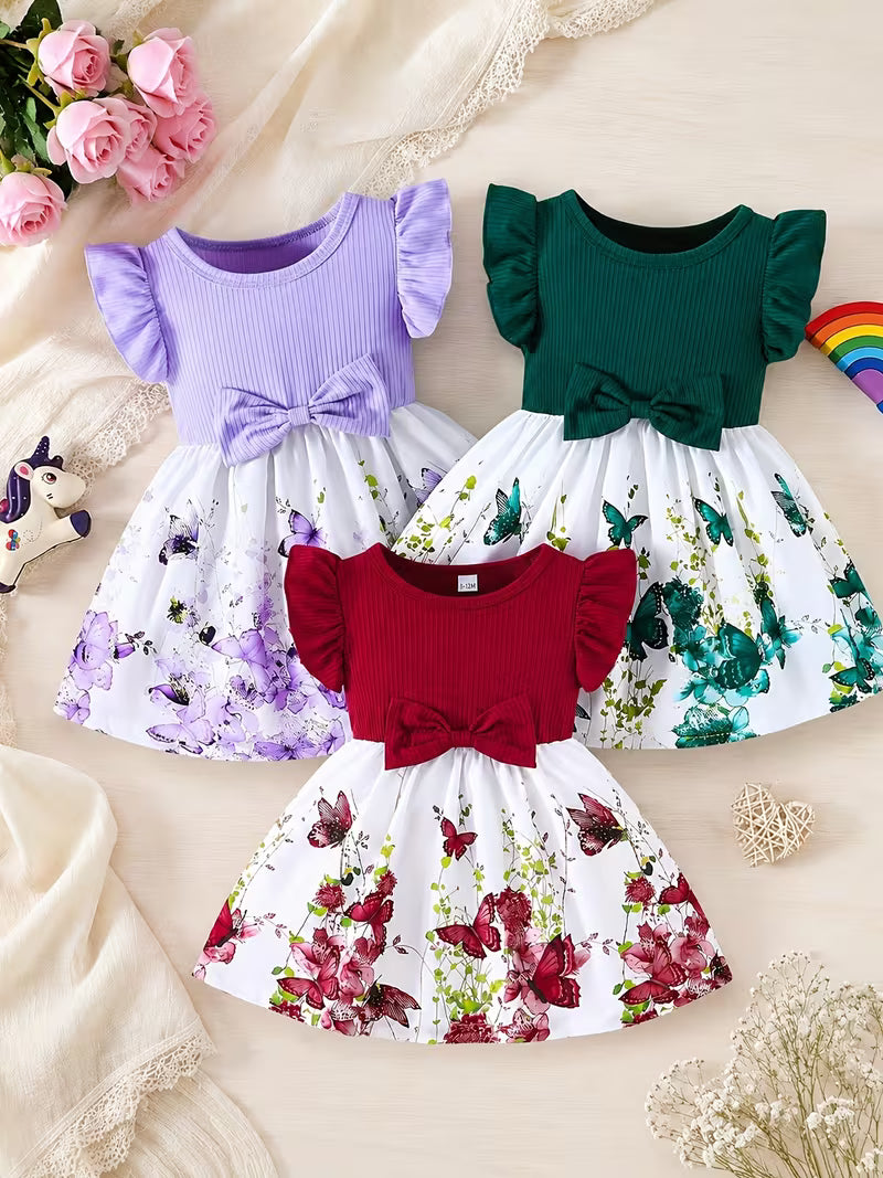 3-Piece Girls’ Floral Dress Set – Sweet Bow Design, Lightweight & Comfortable Spring/Summer Outfit