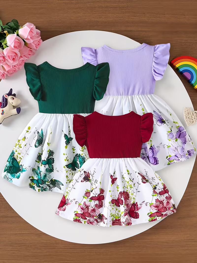 3-Piece Girls’ Floral Dress Set – Sweet Bow Design, Lightweight & Comfortable Spring/Summer Outfit