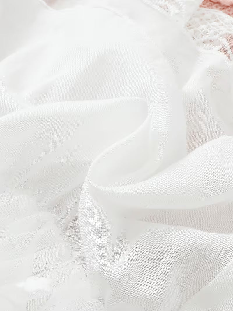 Newborn Baby Girl 2-Piece Dress Set – White Ribbed Dress with 3D Floral Embroidery & Matching Headband