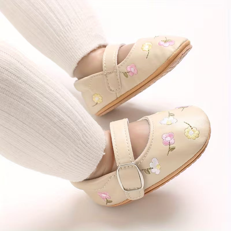 New Style Baby Girls’ Embroidered Princess Flats – 0–12 Months