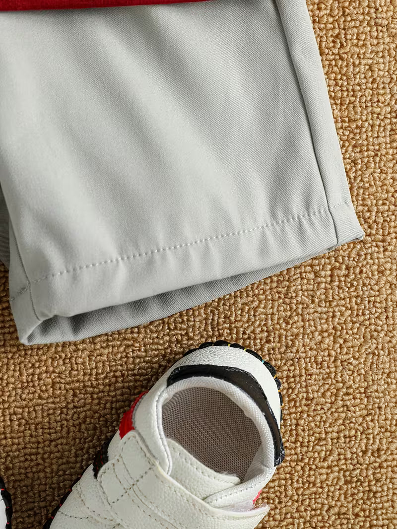 Boys’ Elegant Stand Collar T-Shirt & Contrast Color Shorts Set