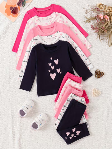 10-Piece Baby Girls’ Clothing Set – Cute Love Letter Print Long-Sleeve Tops & Trousers