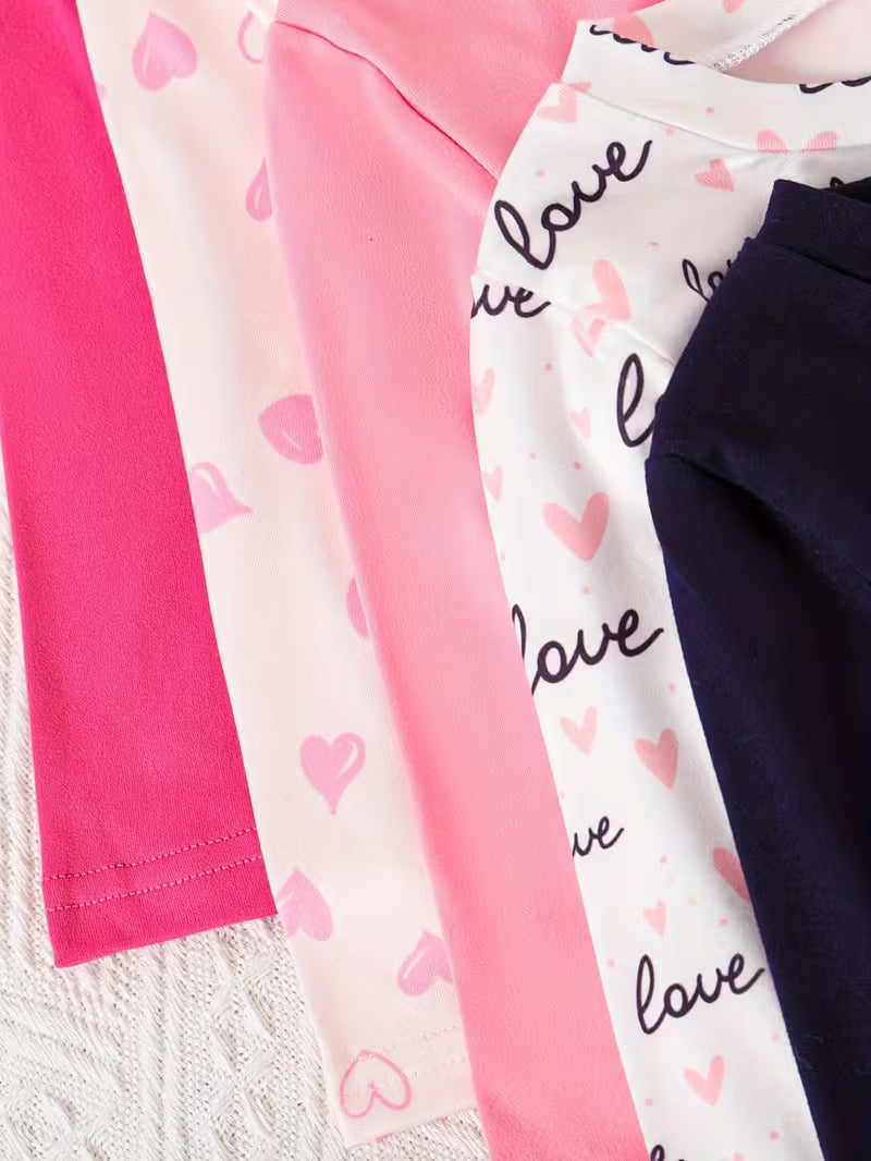 10-Piece Baby Girls’ Clothing Set – Cute Love Letter Print Long-Sleeve Tops & Trousers