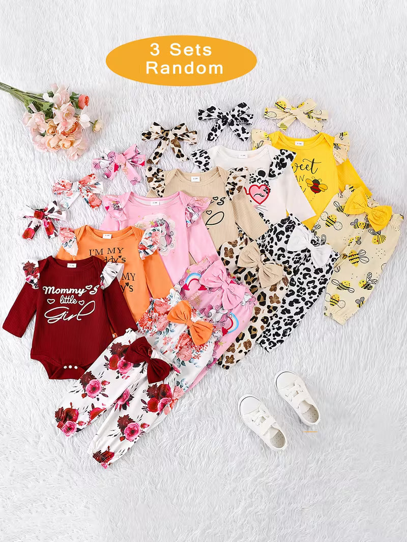 3-Piece Newborn Baby Outfit Set – Cozy Knitted Long-Sleeve Top & Pants for Autumn and Winter