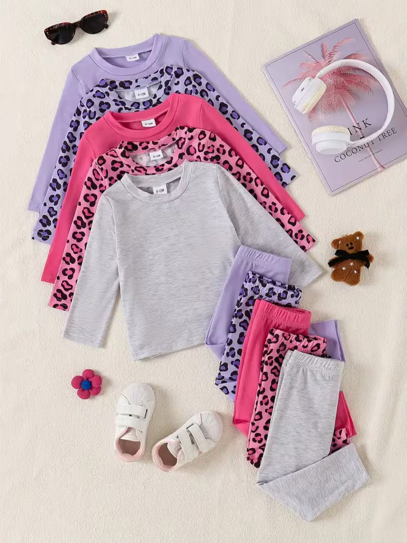 10-Piece Baby Girls’ Clothing Set – Cute Heart & Letter Print Long-Sleeve Tops and Pants