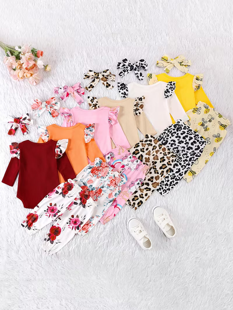 3-Piece Newborn Baby Outfit Set – Cozy Knitted Long-Sleeve Top & Pants for Autumn and Winter