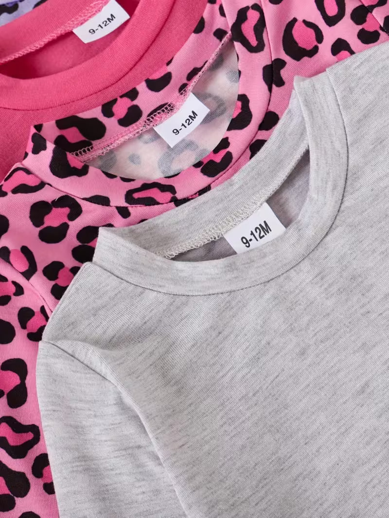 10-Piece Baby Girls’ Clothing Set – Cute Heart & Letter Print Long-Sleeve Tops and Pants
