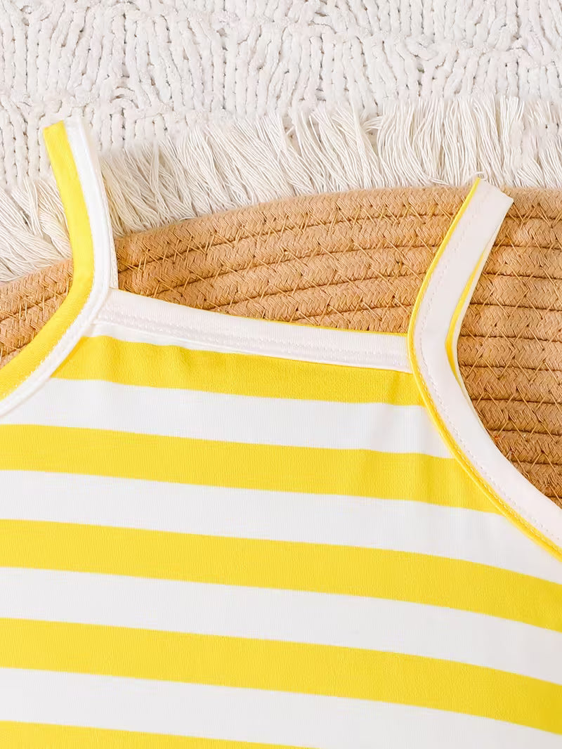3-Piece Baby Girl Clothing Set – Cute Yellow Duck Print Romper for Spring & Summer