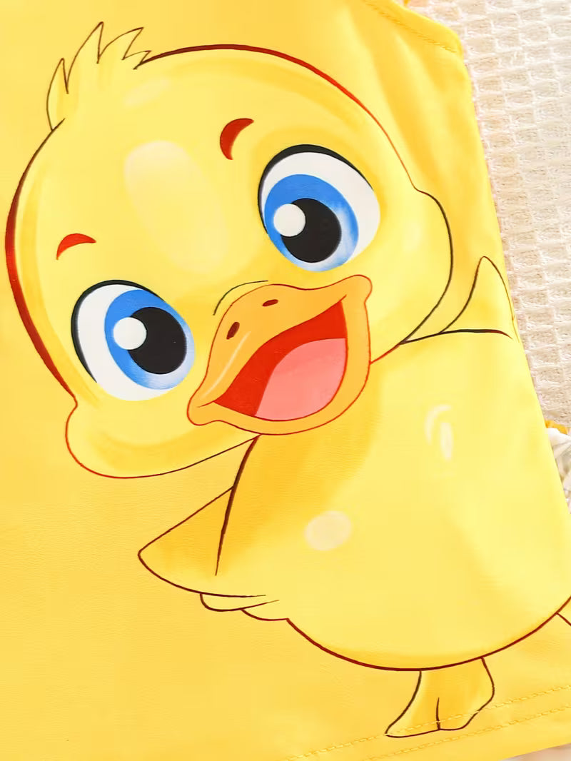 Baby Girl Yellow Duck Print Outfit Set – Cute Flutter Sleeve Top & Matching Shorts