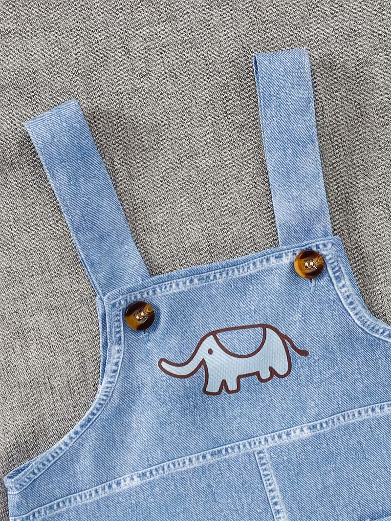 Baby Elephant Print Overalls & Striped T-Shirt Set – Cute Casual Outfit for Little Boys