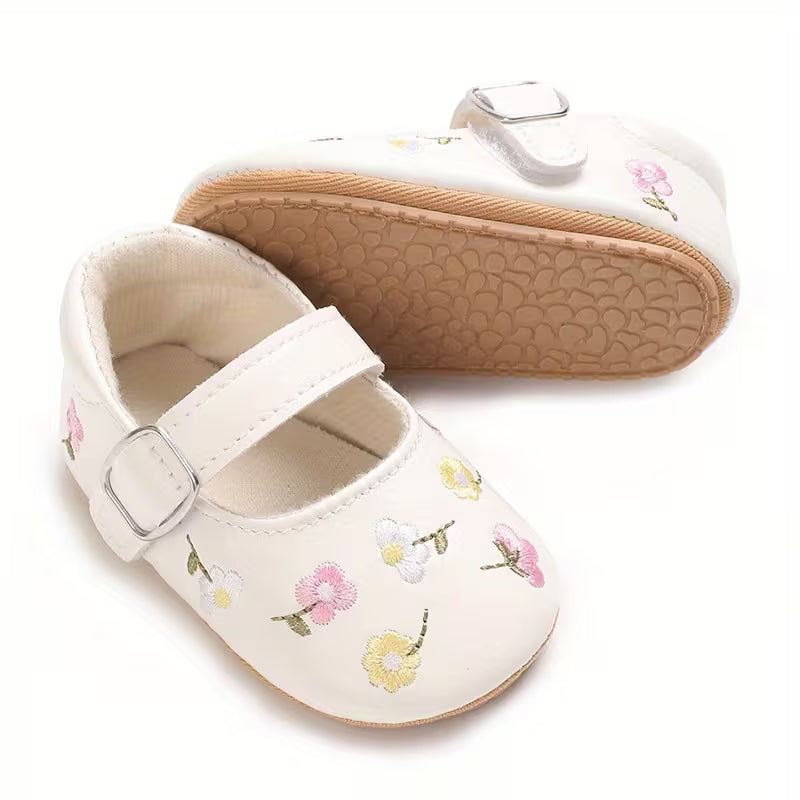 New Style Baby Girls’ Embroidered Princess Flats – 0–12 Months