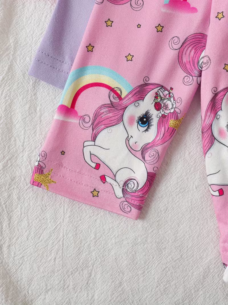 10-Piece Baby Girls’ Autumn Outfit Set – Cute Cartoon Print Long-Sleeve T-Shirt & Casual Pants