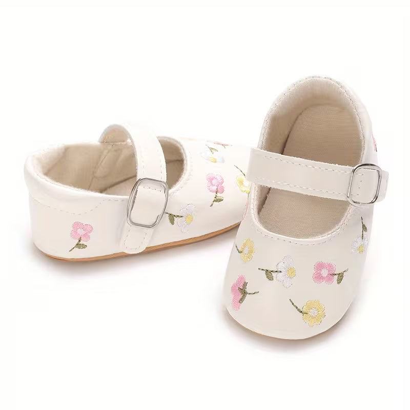 New Style Baby Girls’ Embroidered Princess Flats – 0–12 Months