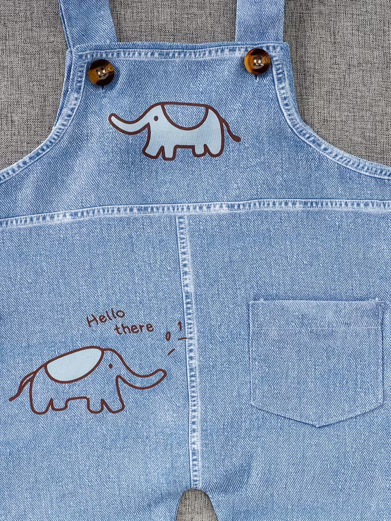 Baby Elephant Print Overalls & Striped T-Shirt Set – Cute Casual Outfit for Little Boys