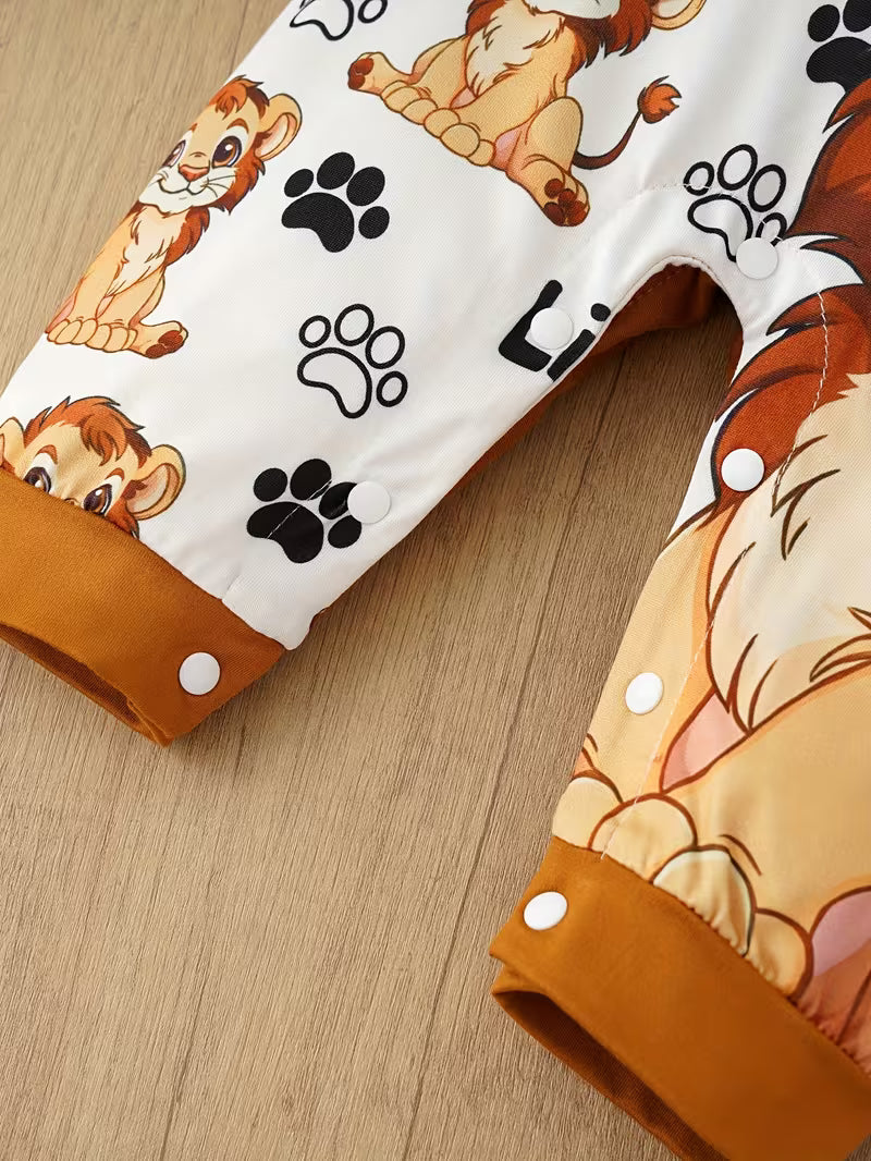 Cartoon Lion Baby Romper – Cute Fake Suspenders Outfit for Boys and Girls