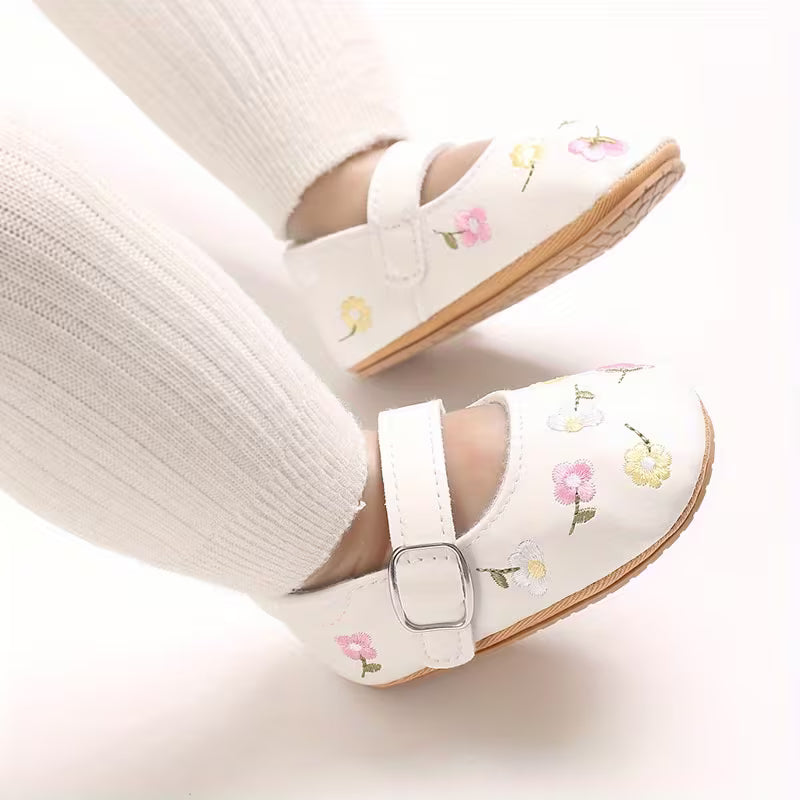 New Style Baby Girls’ Embroidered Princess Flats – 0–12 Months