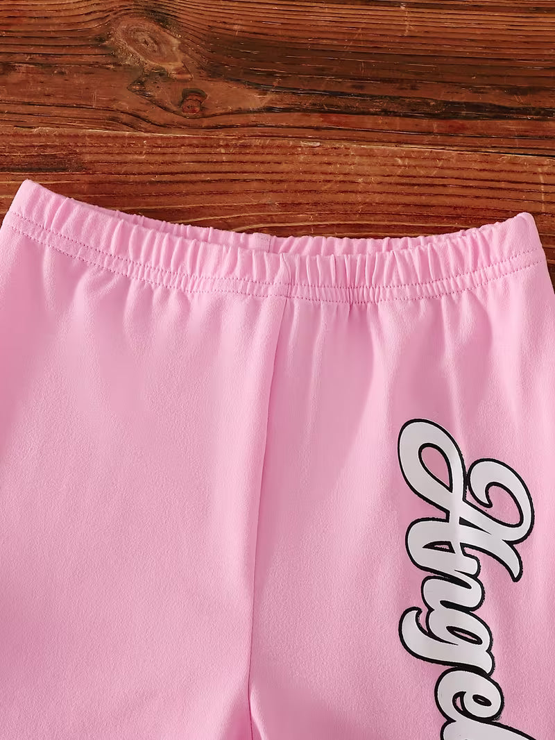 Baby Girls’ Summer Outfit Set – Gray Striped Short-Sleeve Top & Matching Pink Shorts