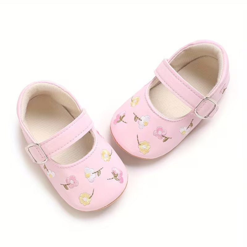 New Style Baby Girls’ Embroidered Princess Flats – 0–12 Months