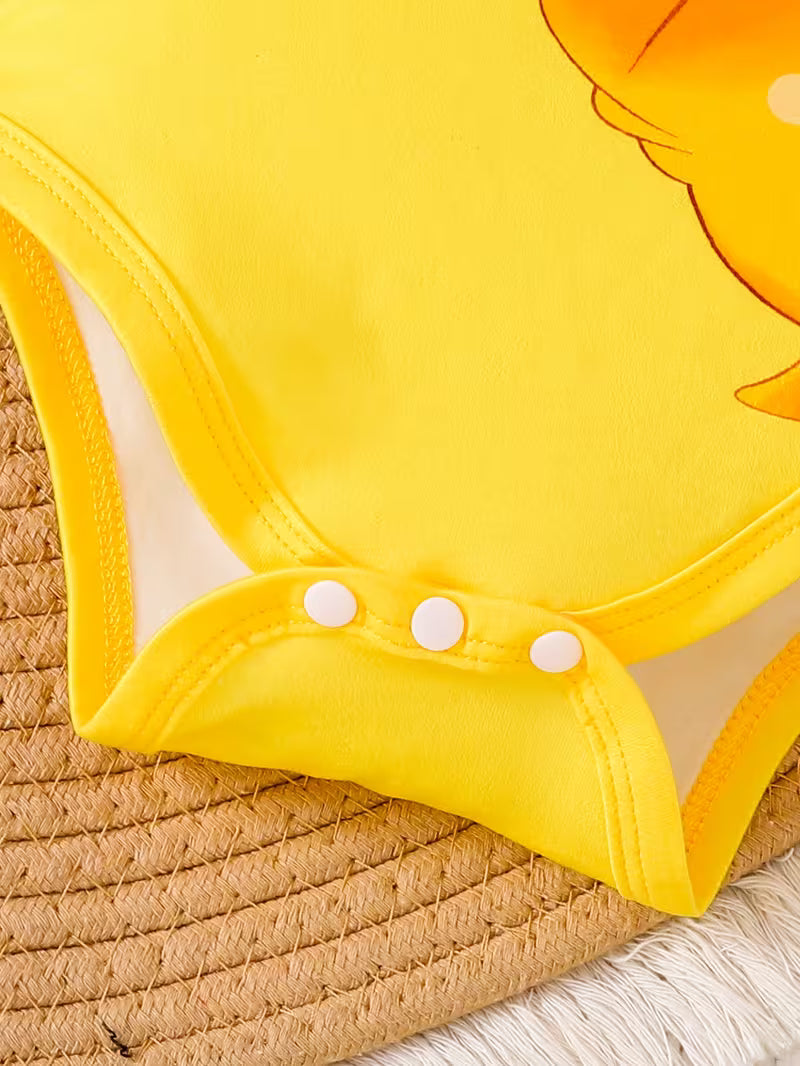 3-Piece Baby Girl Clothing Set – Cute Yellow Duck Print Romper for Spring & Summer