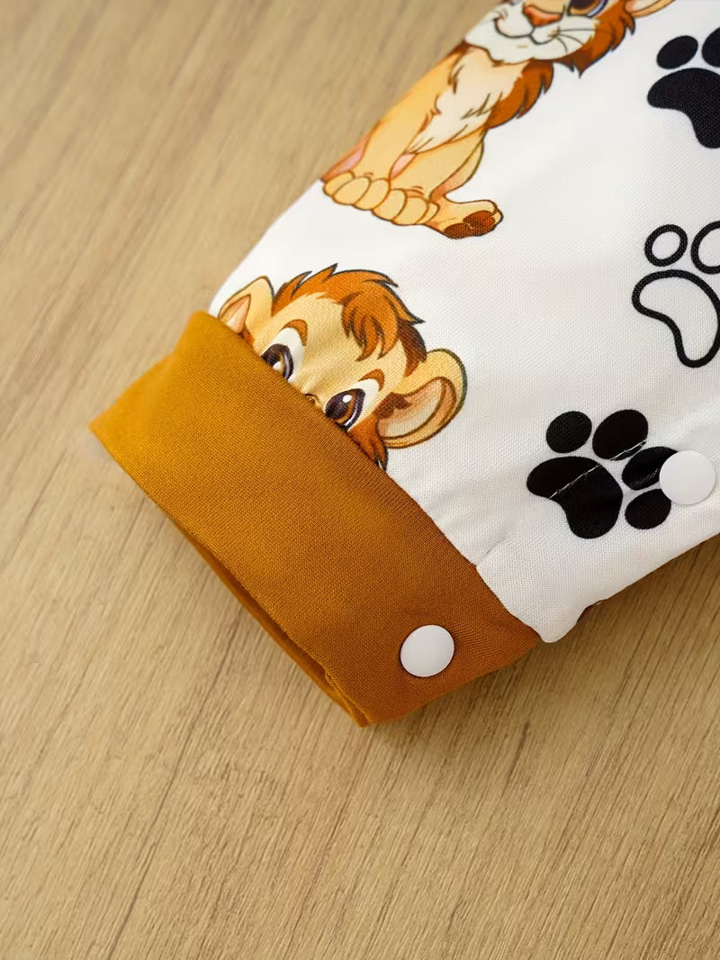 Cartoon Lion Baby Romper – Cute Fake Suspenders Outfit for Boys and Girls