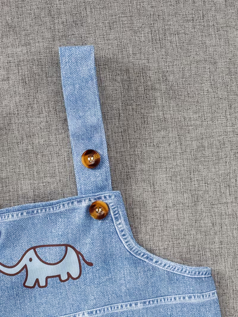 Baby Elephant Print Overalls & Striped T-Shirt Set – Cute Casual Outfit for Little Boys