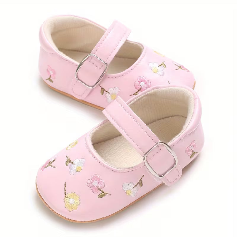 New Style Baby Girls’ Embroidered Princess Flats – 0–12 Months