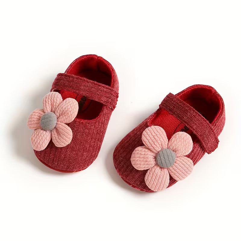 Baby Girl Princess Shoes – Cute Floral Mary Jane Flats for 0–6 Months
