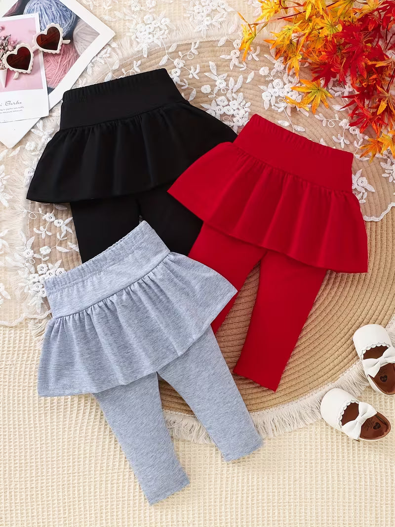 Baby Girls’ 3-Piece Outfit Set – Solid Color Top, Skirt-Hem Leggings & Cute Everyday Style