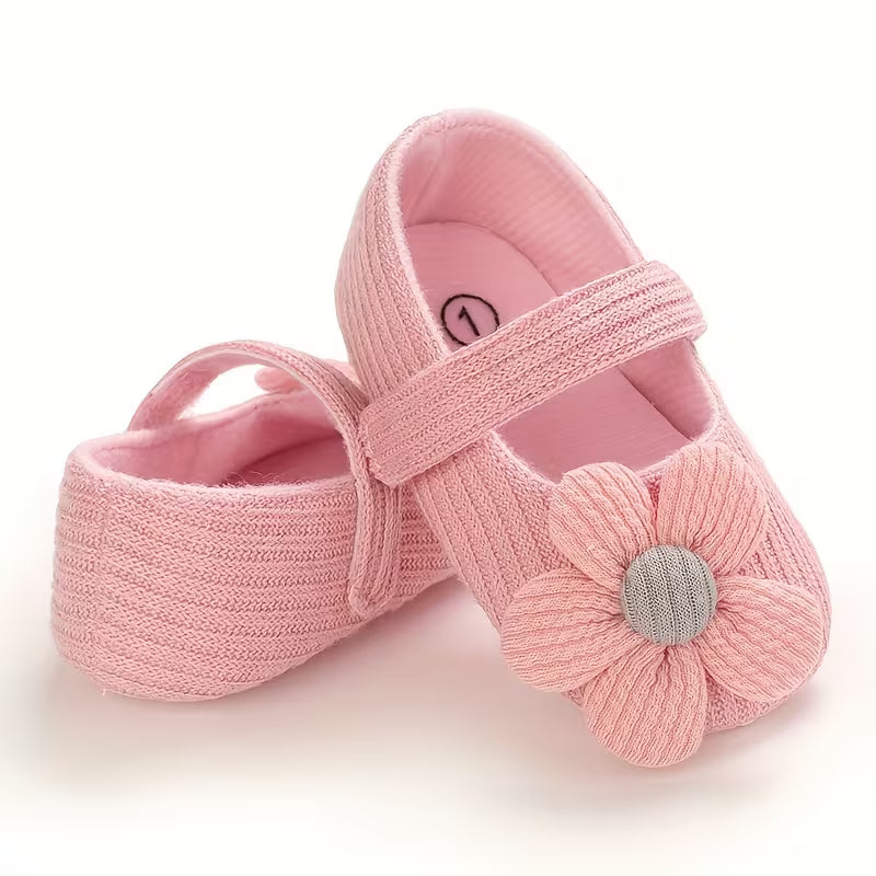 Baby Girl Princess Shoes – Cute Floral Mary Jane Flats for 0–6 Months