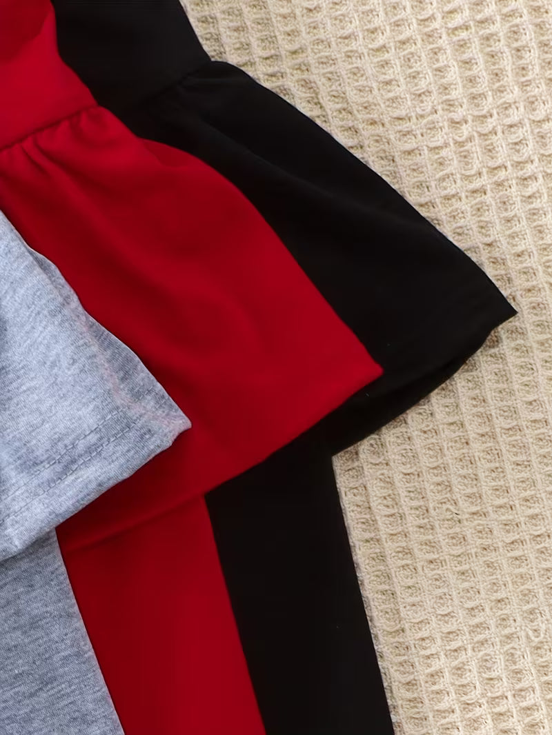 Baby Girls’ 3-Piece Outfit Set – Solid Color Top, Skirt-Hem Leggings & Cute Everyday Style