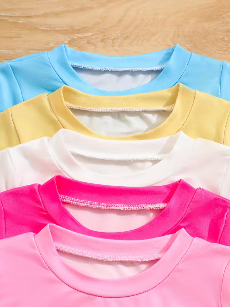 10-Piece Baby Girls’ Clothing Set – Cute Princess-Style Printed T-Shirts & Denim-Look Shorts