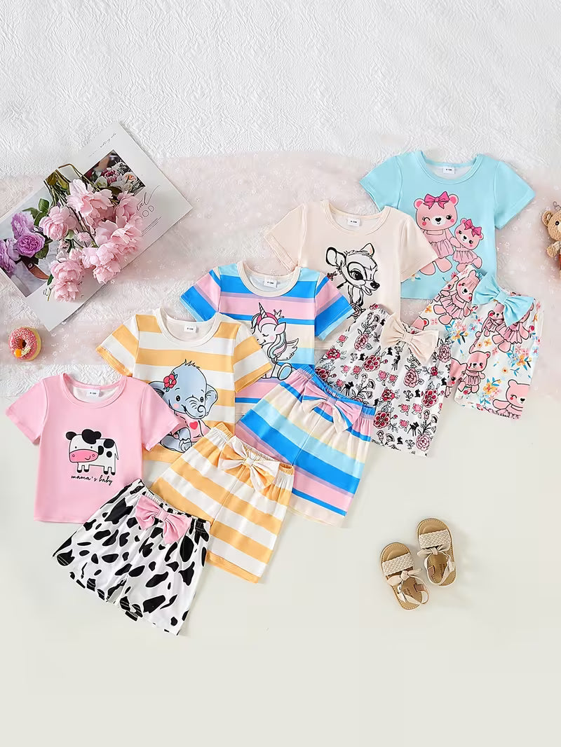 5-Set Newborn Baby Clothing Collection – Summer Short-Sleeve T-Shirts & Matching Shorts