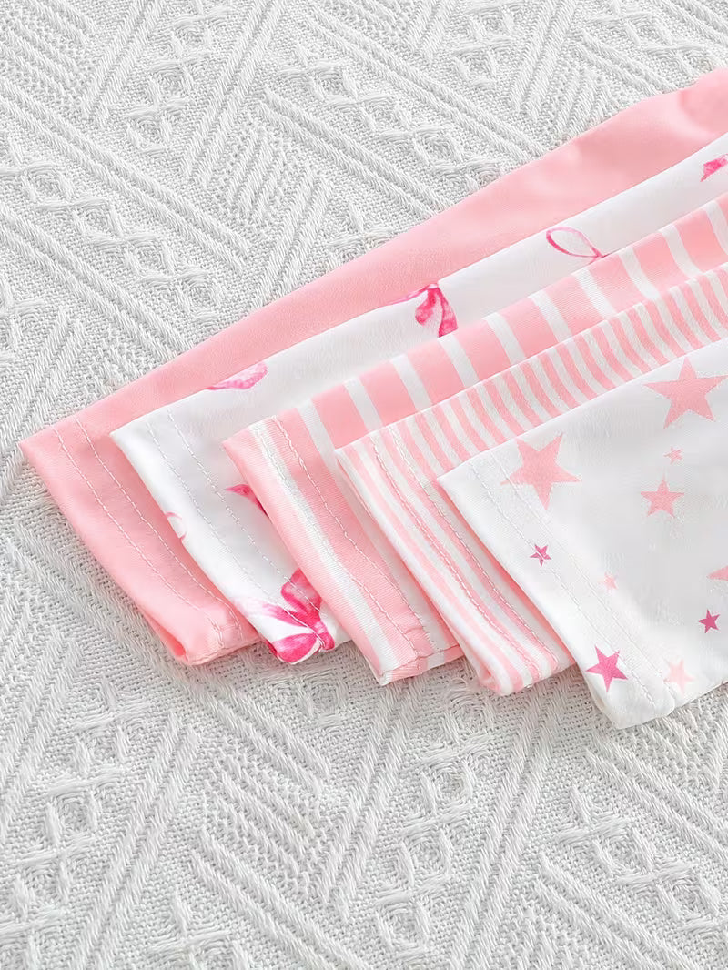 20-Piece Newborn Baby Girls’ Clothing Set – Pink Star & Striped Knitted Rompers, Pants and Gloves