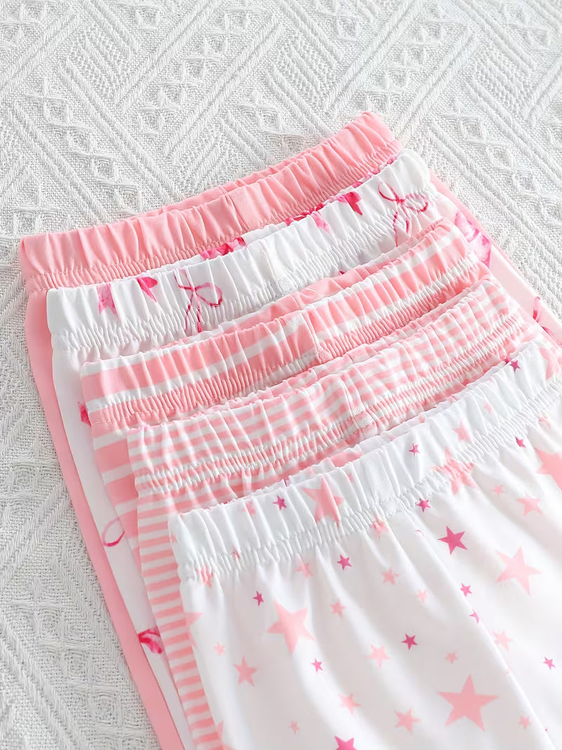 20-Piece Newborn Baby Girls’ Clothing Set – Pink Star & Striped Knitted Rompers, Pants and Gloves