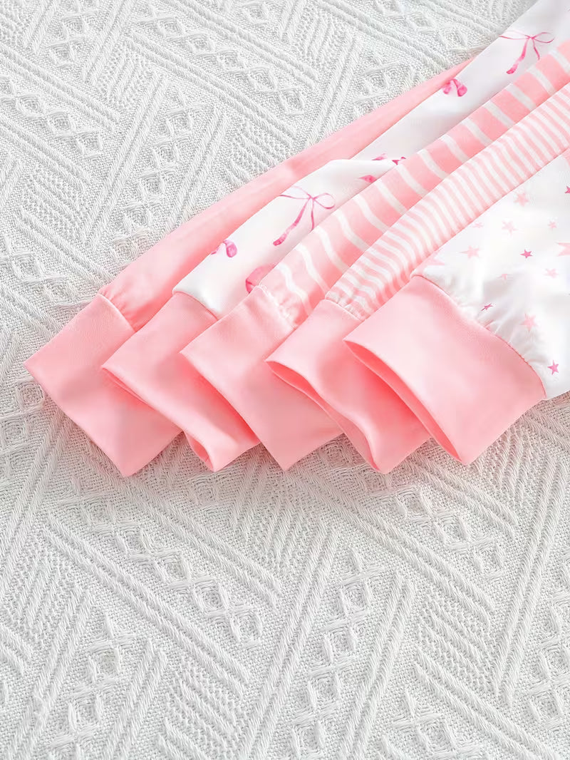 20-Piece Newborn Baby Girls’ Clothing Set – Pink Star & Striped Knitted Rompers, Pants and Gloves