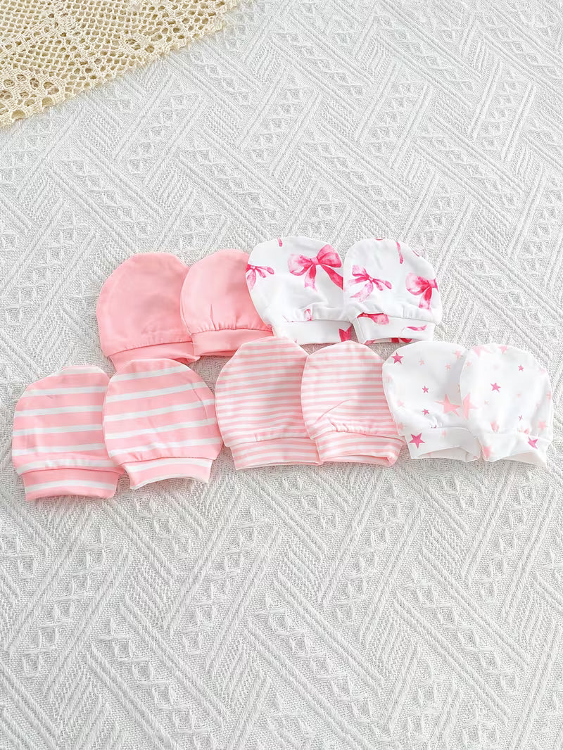 20-Piece Newborn Baby Girls’ Clothing Set – Pink Star & Striped Knitted Rompers, Pants and Gloves